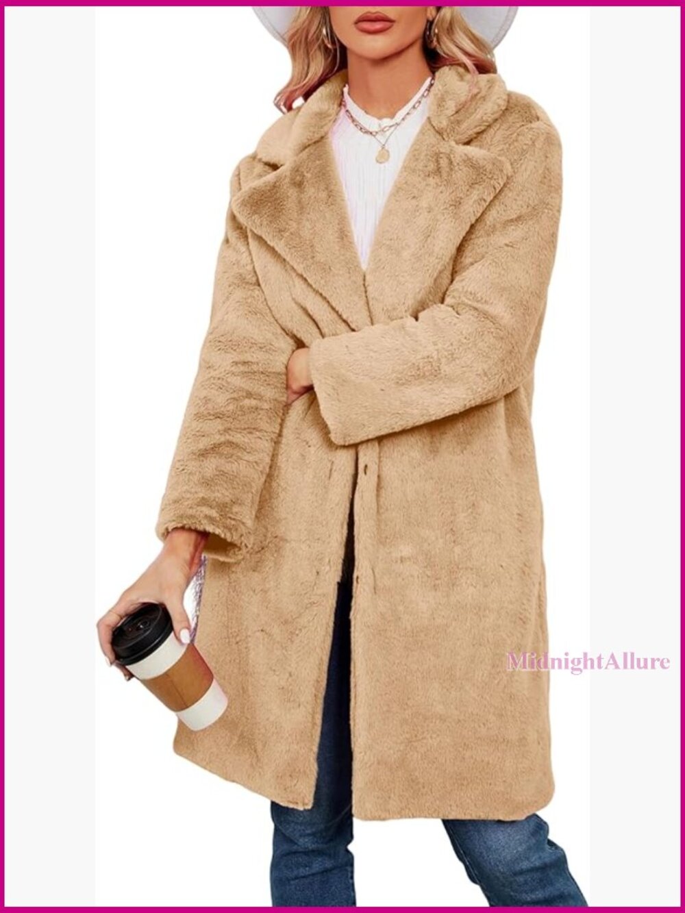 Faux Fur Coat Long Winter Overcoat With Pockets Loose Fit Pea Coat